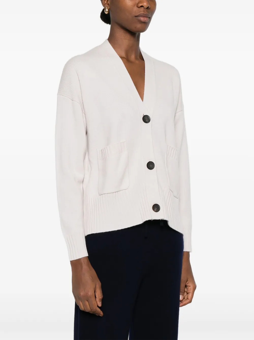 Alpha Studio Fine-ribbed Cardigan In Neutral