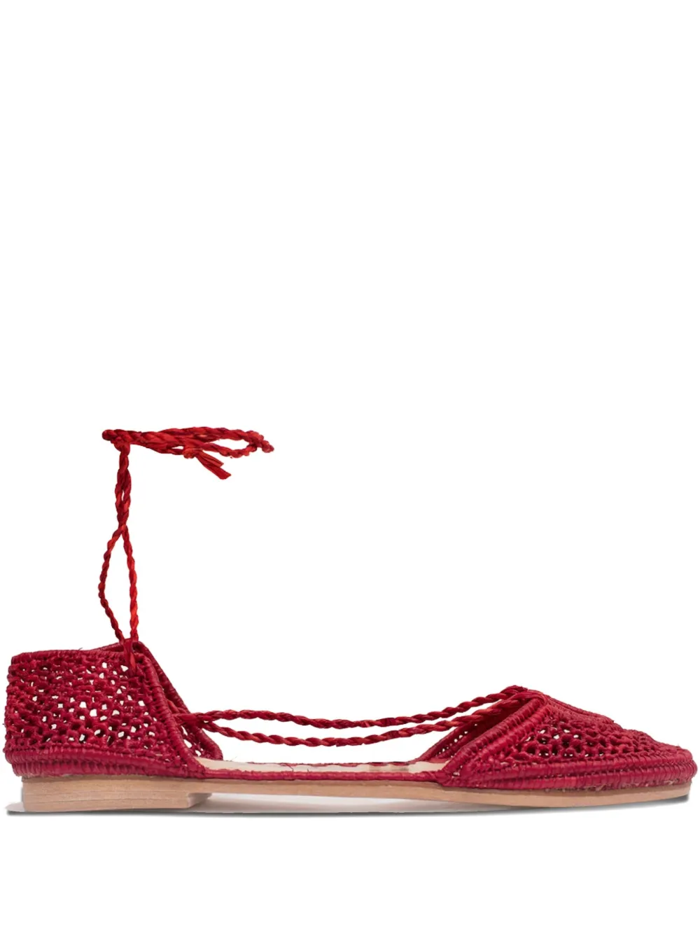 Slo_hand_made Lace-up Raffia Ballet Flats In Red