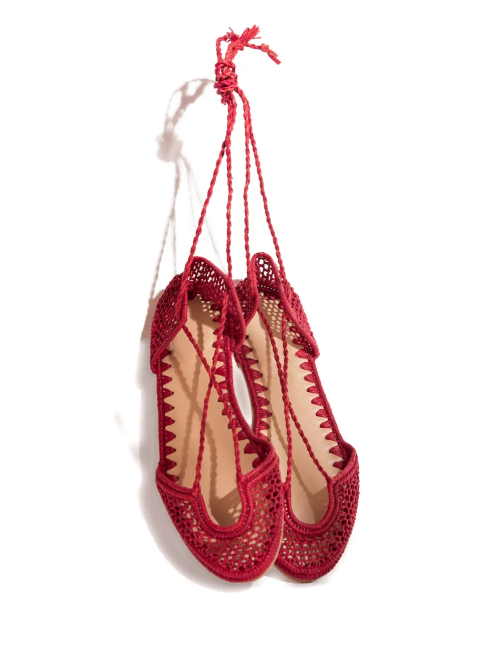 Slo_hand_made Lace-up Raffia Ballet Flats In Red