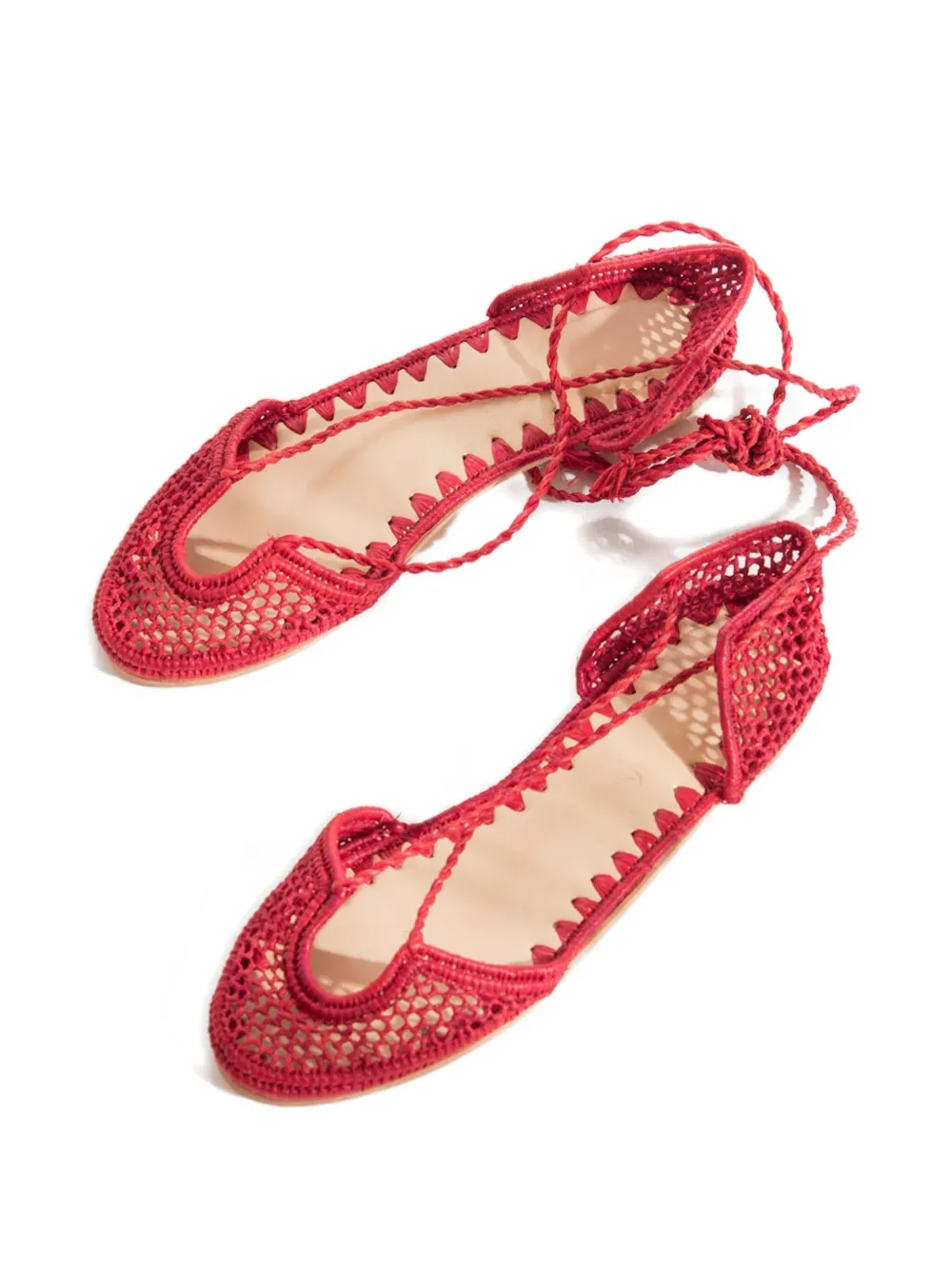 Slo_hand_made Lace-up Raffia Ballet Flats In Red
