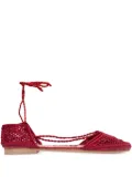 SLO_HAND_MADE lace-up raffia ballet flats - Red