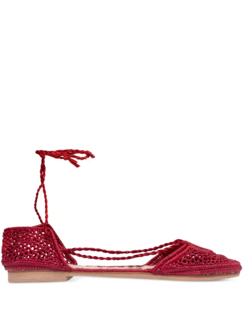 SLO_HAND_MADE lace-up raffia ballet flats