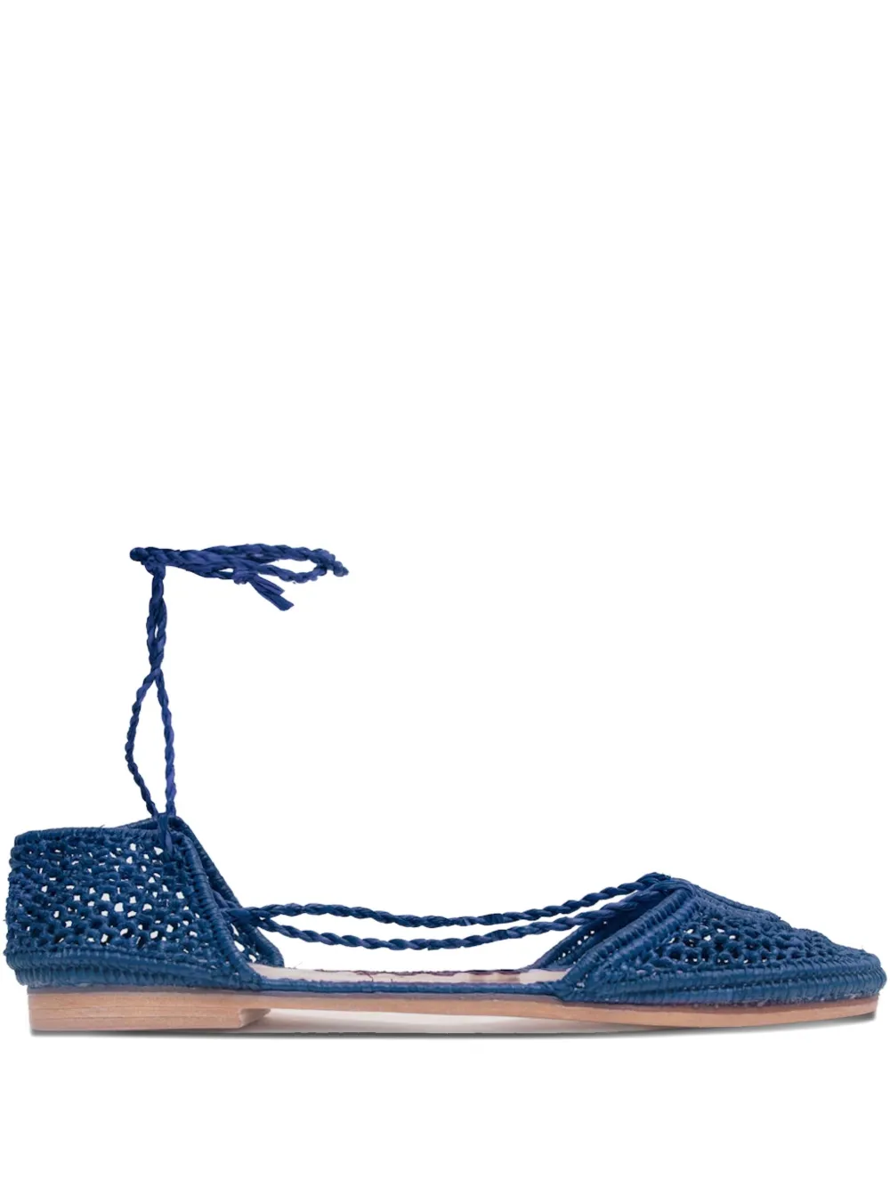 Slo_hand_made Lace-up Raffia Ballet Flats In Blue