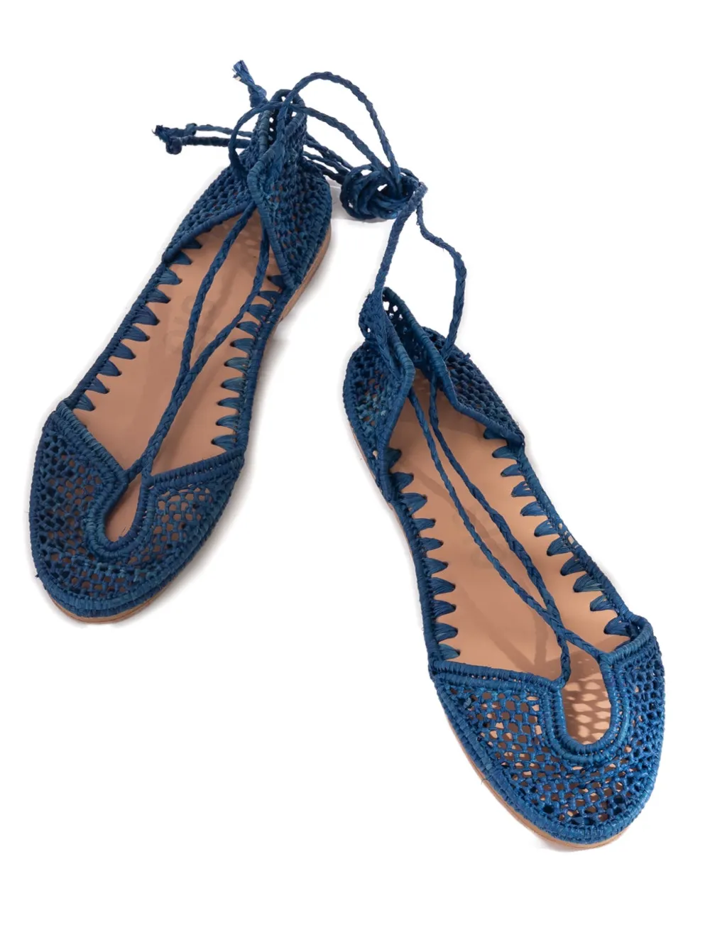 Slo_hand_made Lace-up Raffia Ballet Flats In Blue
