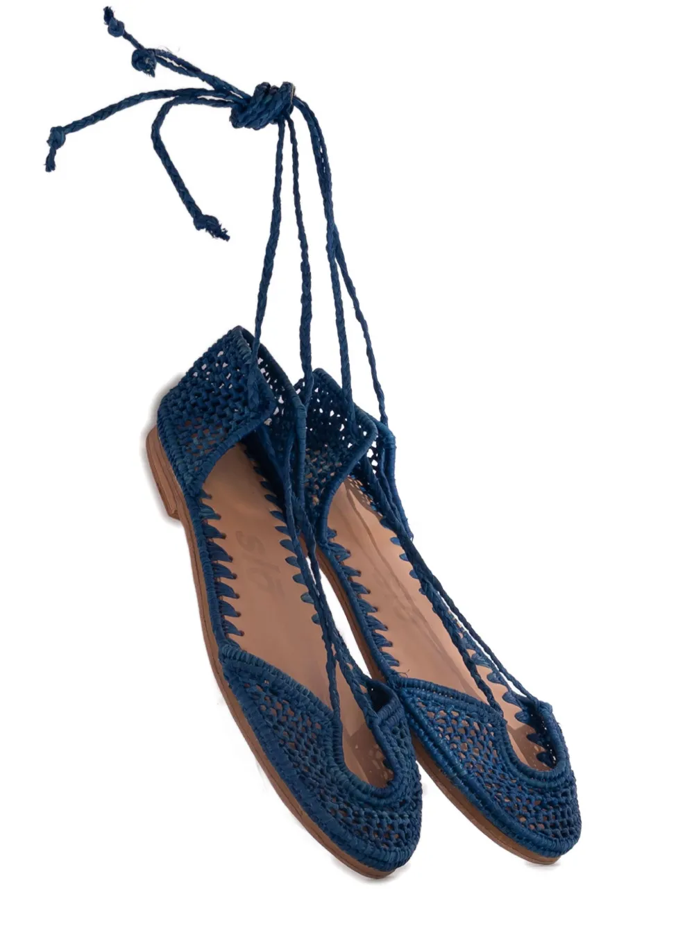 Slo_hand_made Lace-up Raffia Ballet Flats In Blue