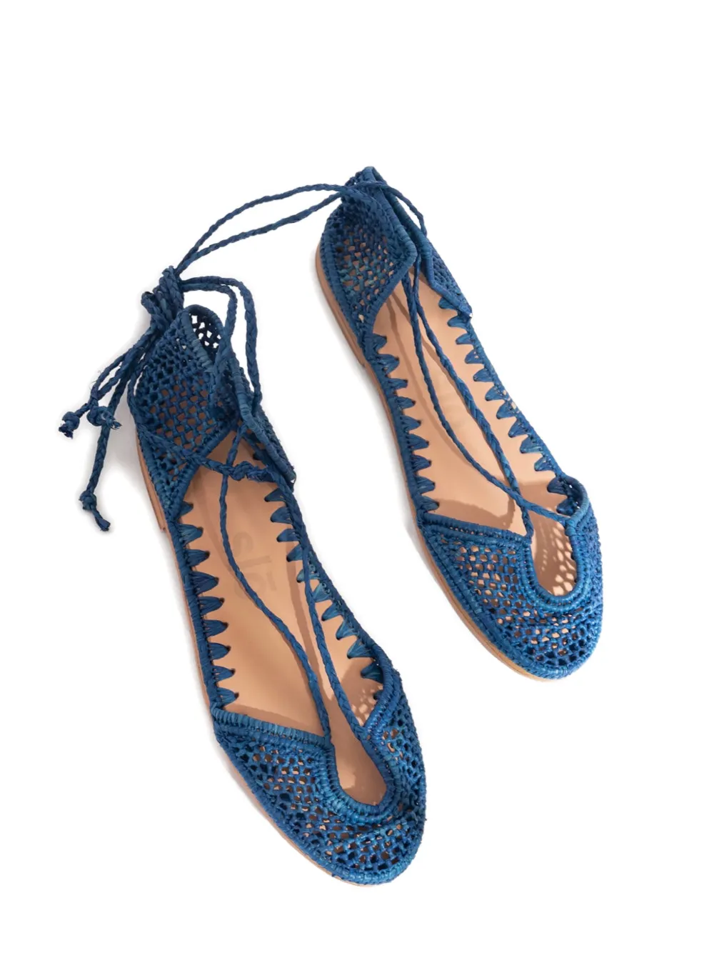 Slo_hand_made Lace-up Raffia Ballet Flats In Blue
