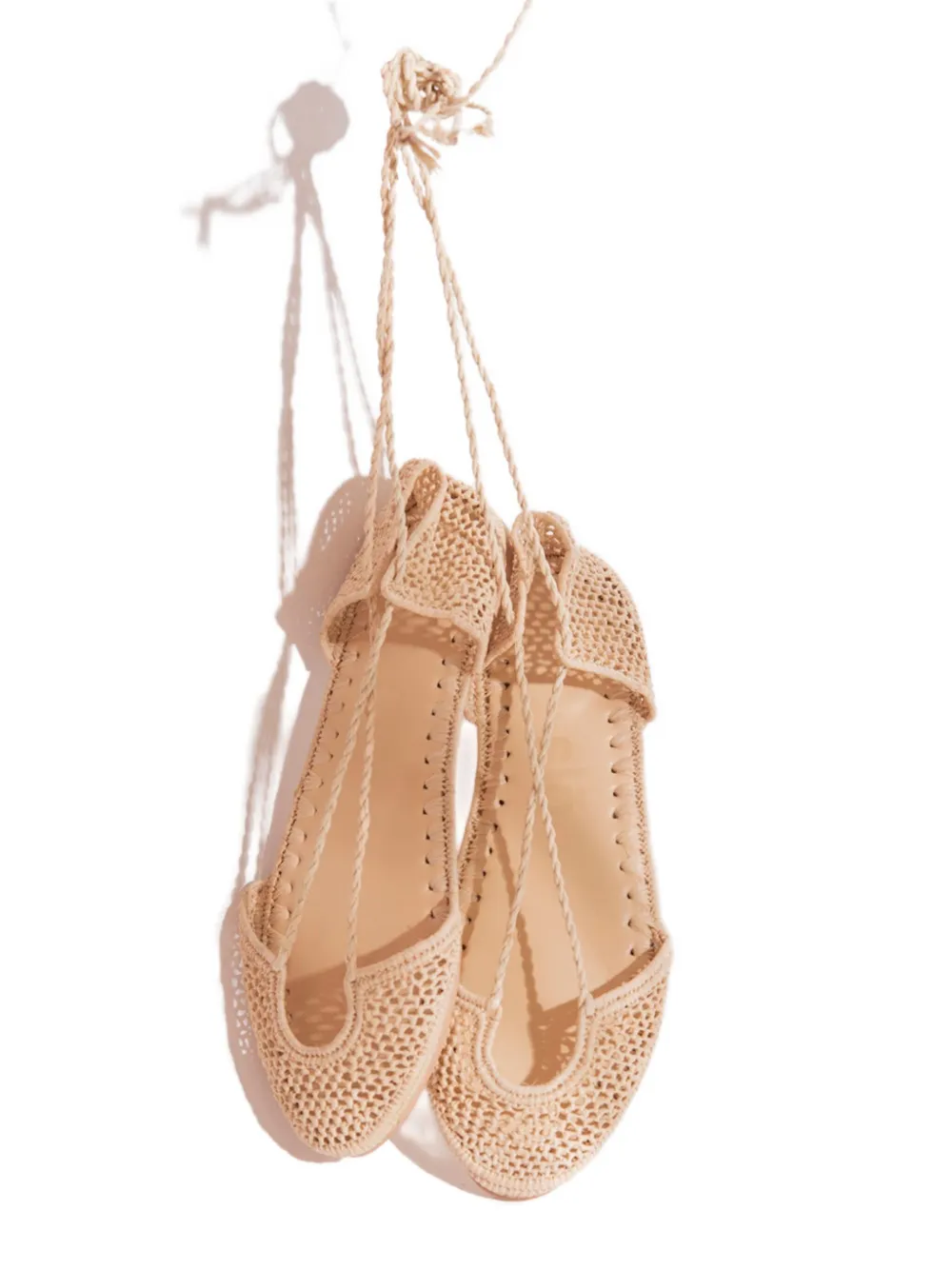 Slo_hand_made Raffia-crochet Ballet Flats In Neutral