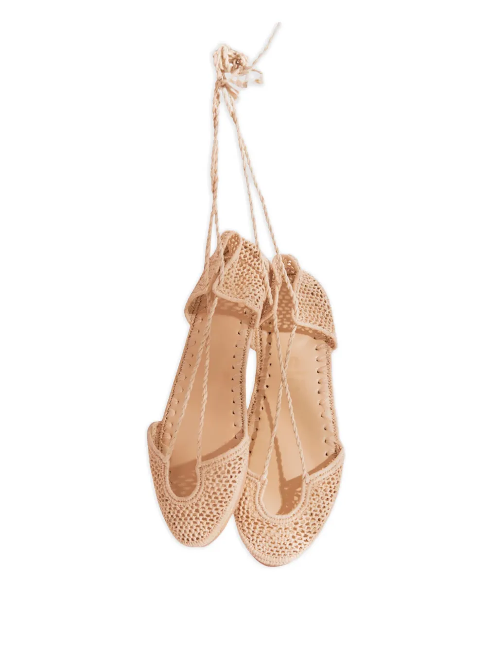 SLO_HAND_MADE Raffia gehaakte ballerina's Beige