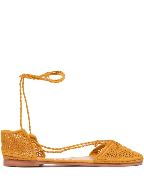 SLO_HAND_MADE lace-up raffia flat espadrilles