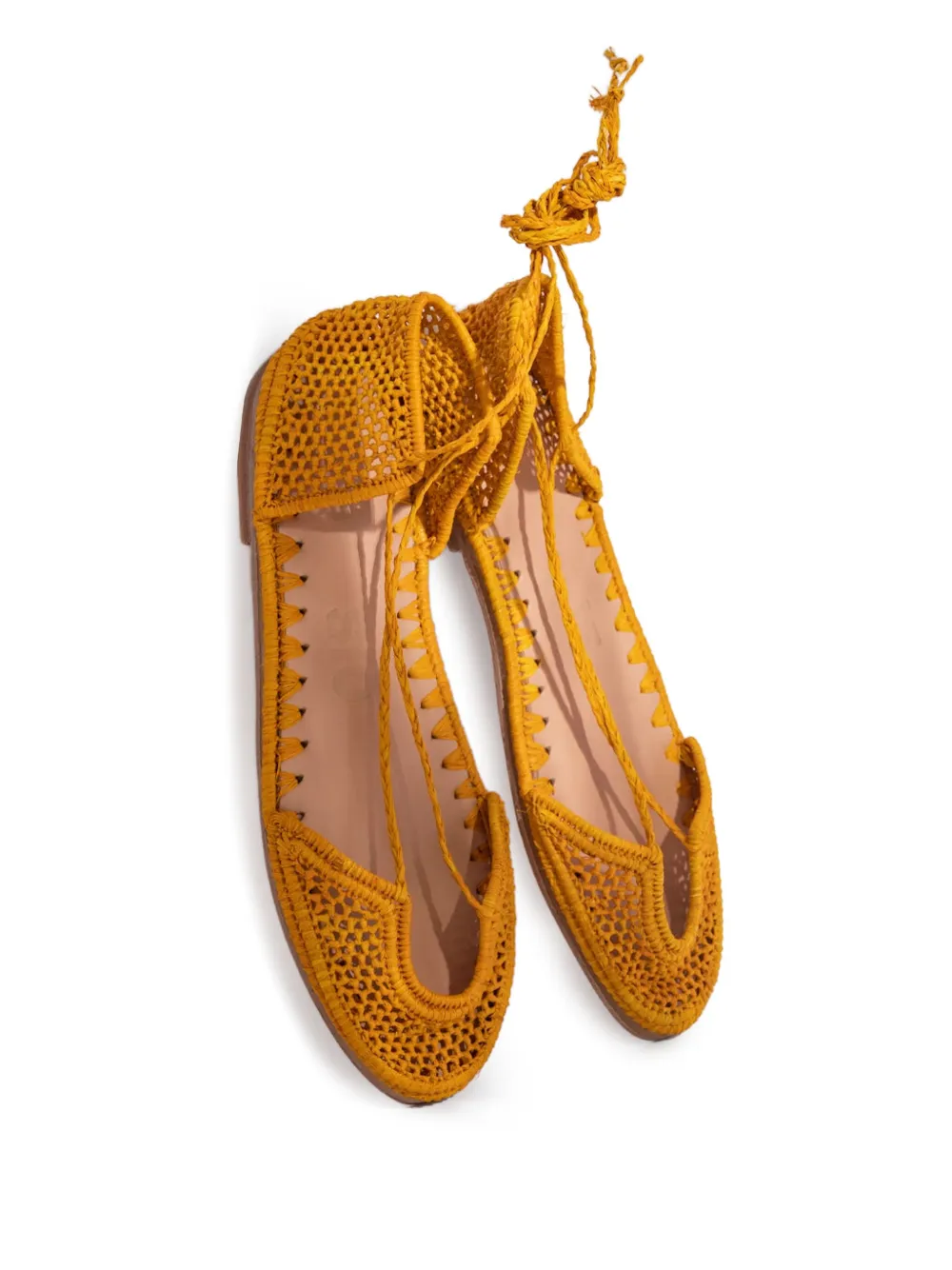 SLO_HAND_MADE lace-up raffia flat espadrilles Orange