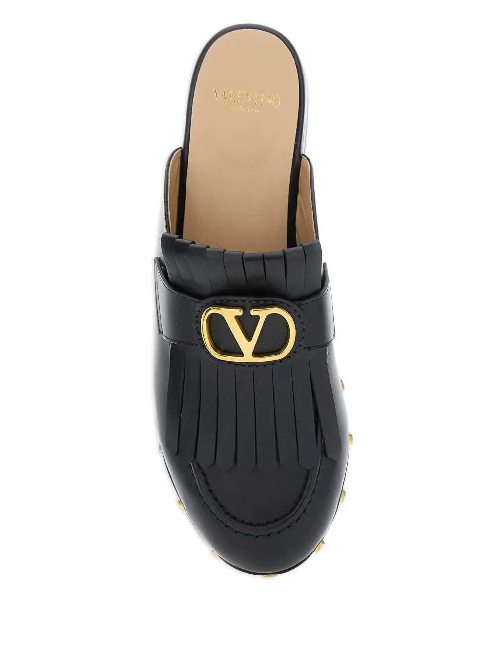 Valentino V-logo Signature Fringed Mules In Black