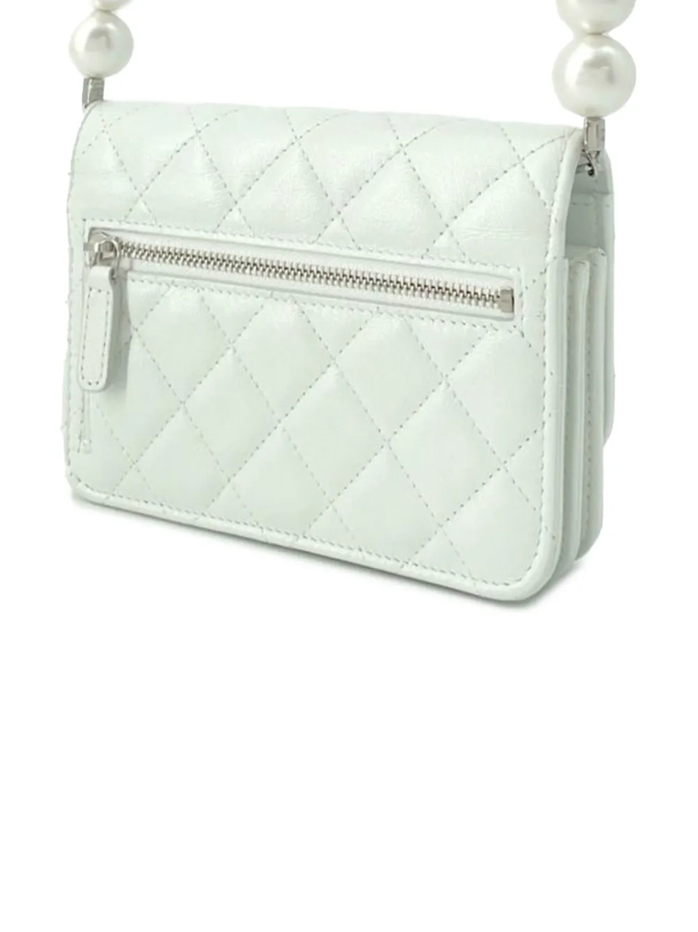 Pre-owned Chanel 2021 Quilted Calfskin Maxi Pearls Wallet On Chain Crossbody Bag In White