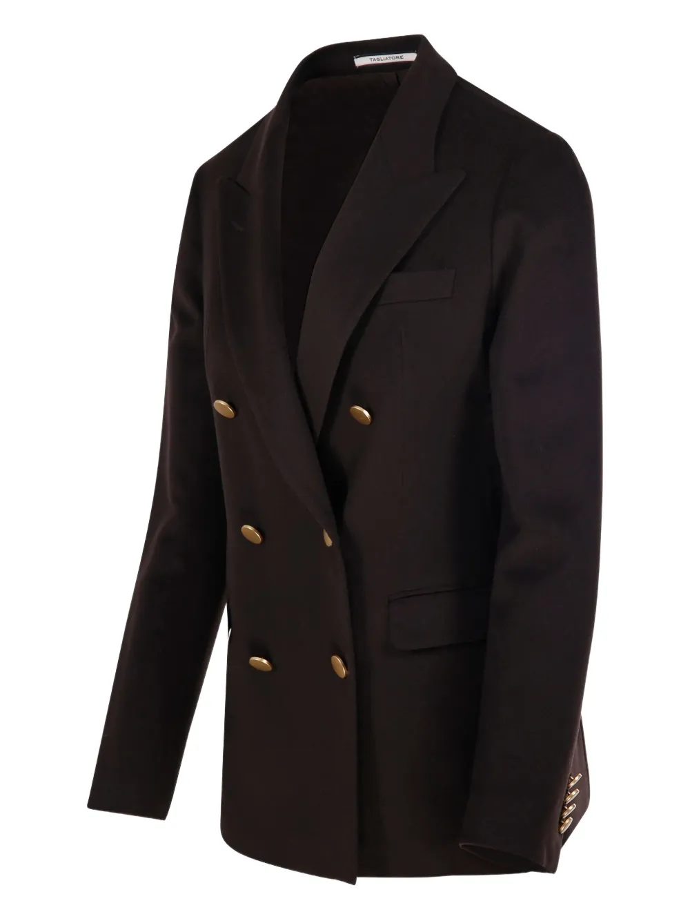 Tagliatore Double-breasted Gold-button Jacket In Brown