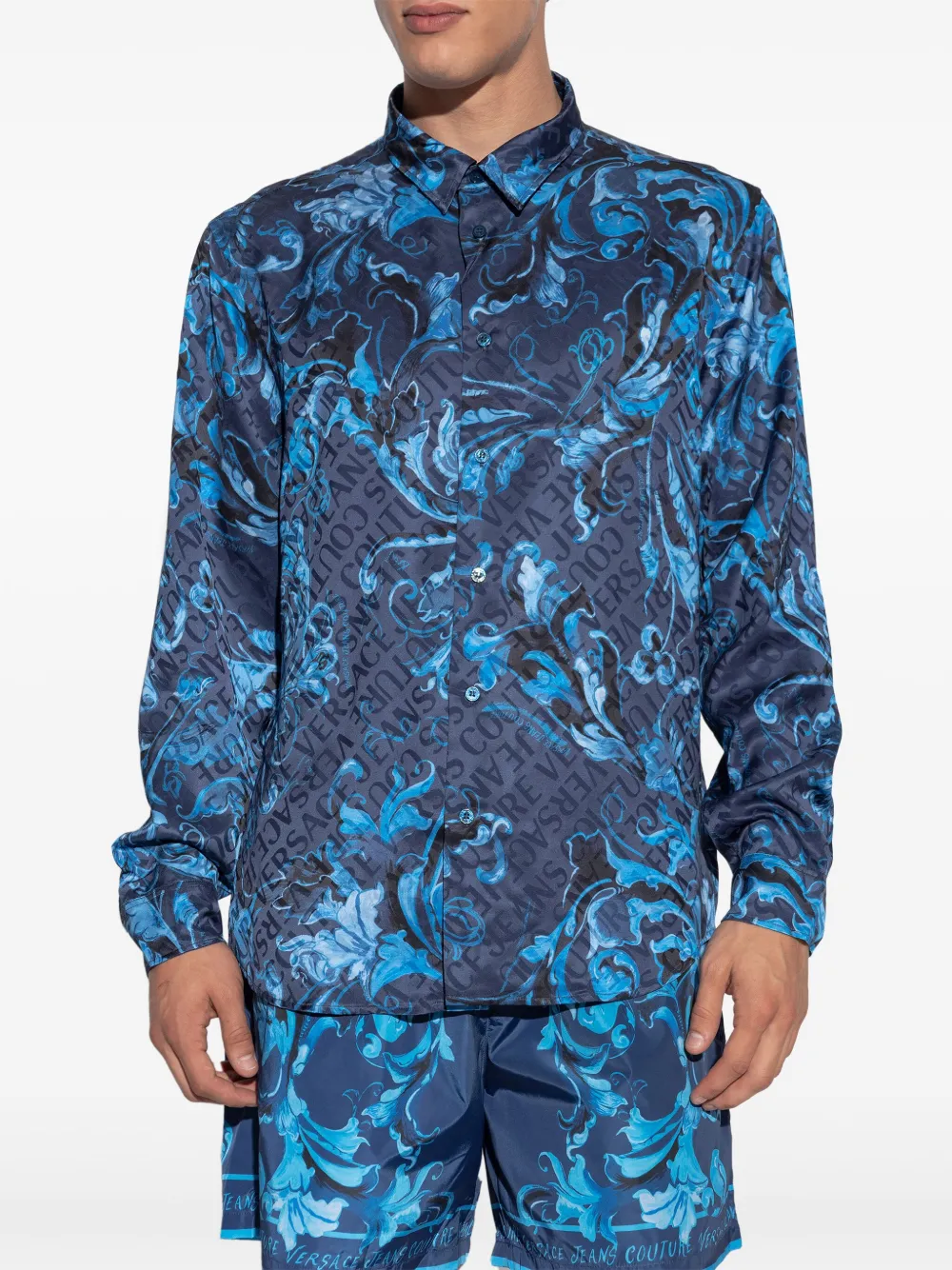 Versace Jeans Couture Overhemd met barokprint Blauw