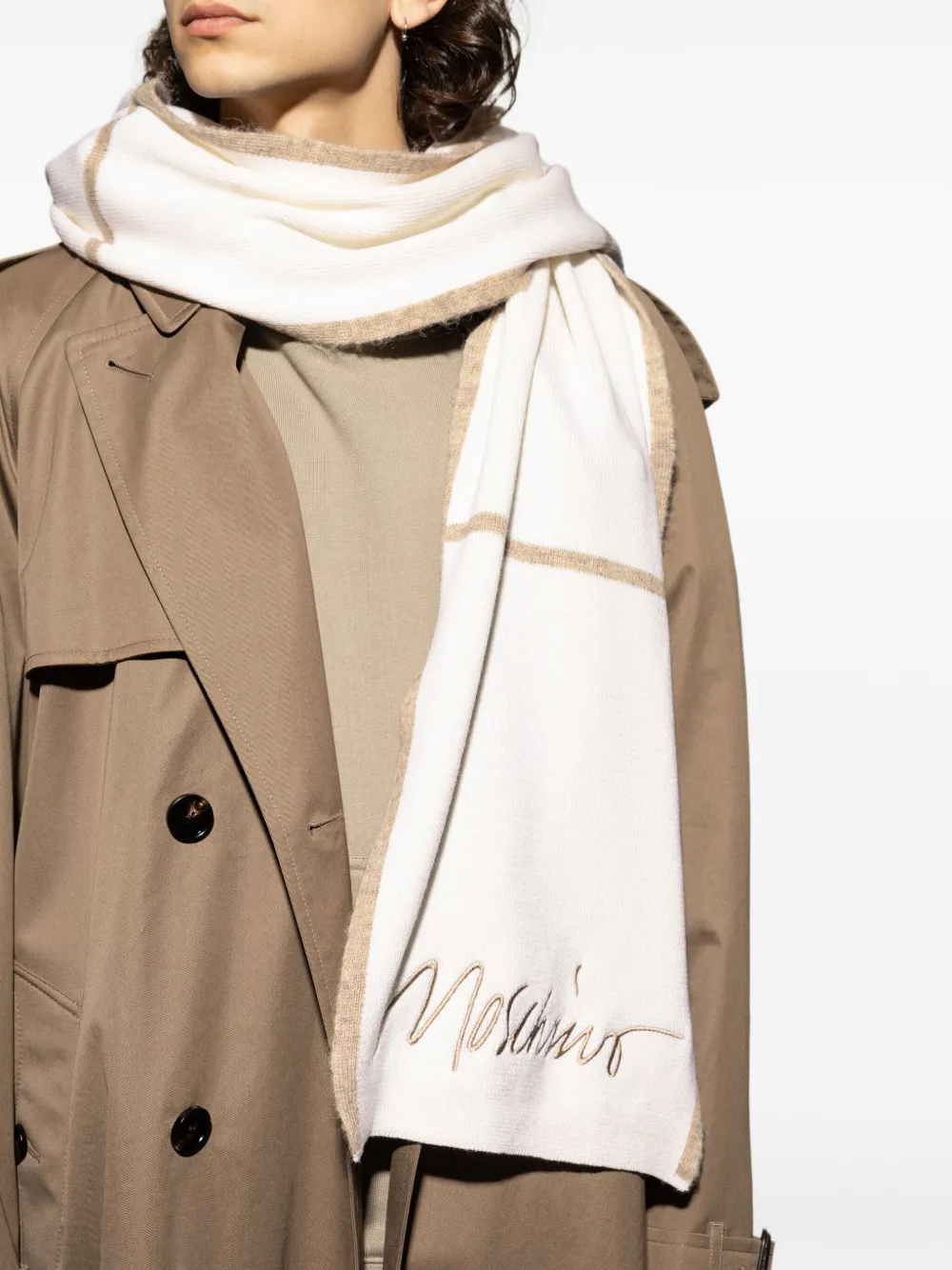 Moschino Wollen sjaal met geborduurd logo Beige