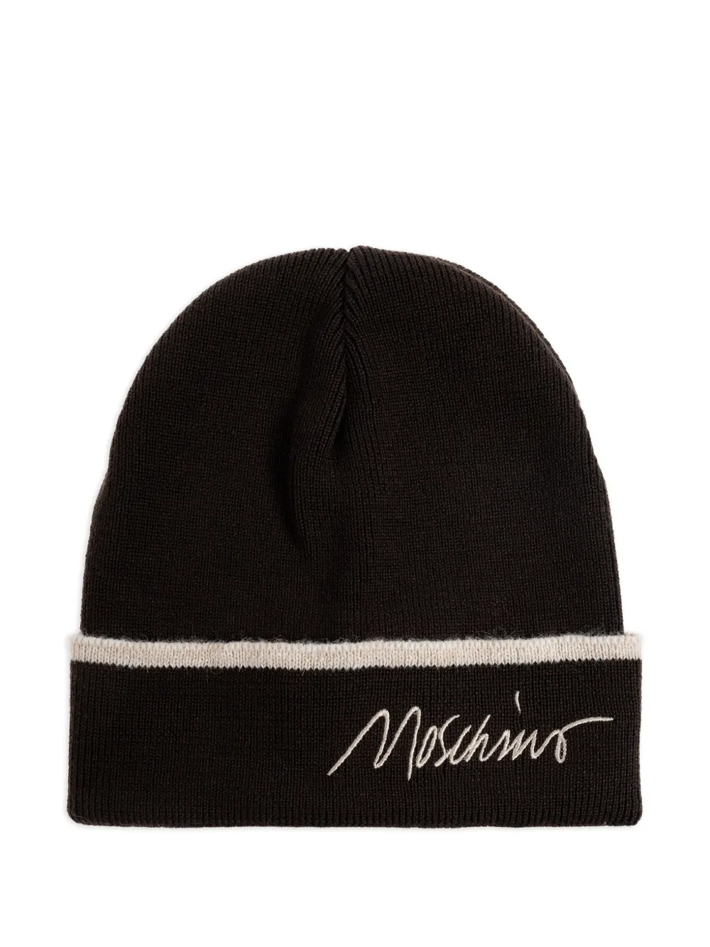 Moschino embroidered-logo ribbed beanie hat | Brown | Image 1