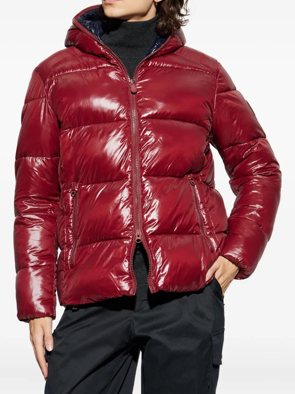 Save The Duck Hooded Puffer Jacket In Burgundy