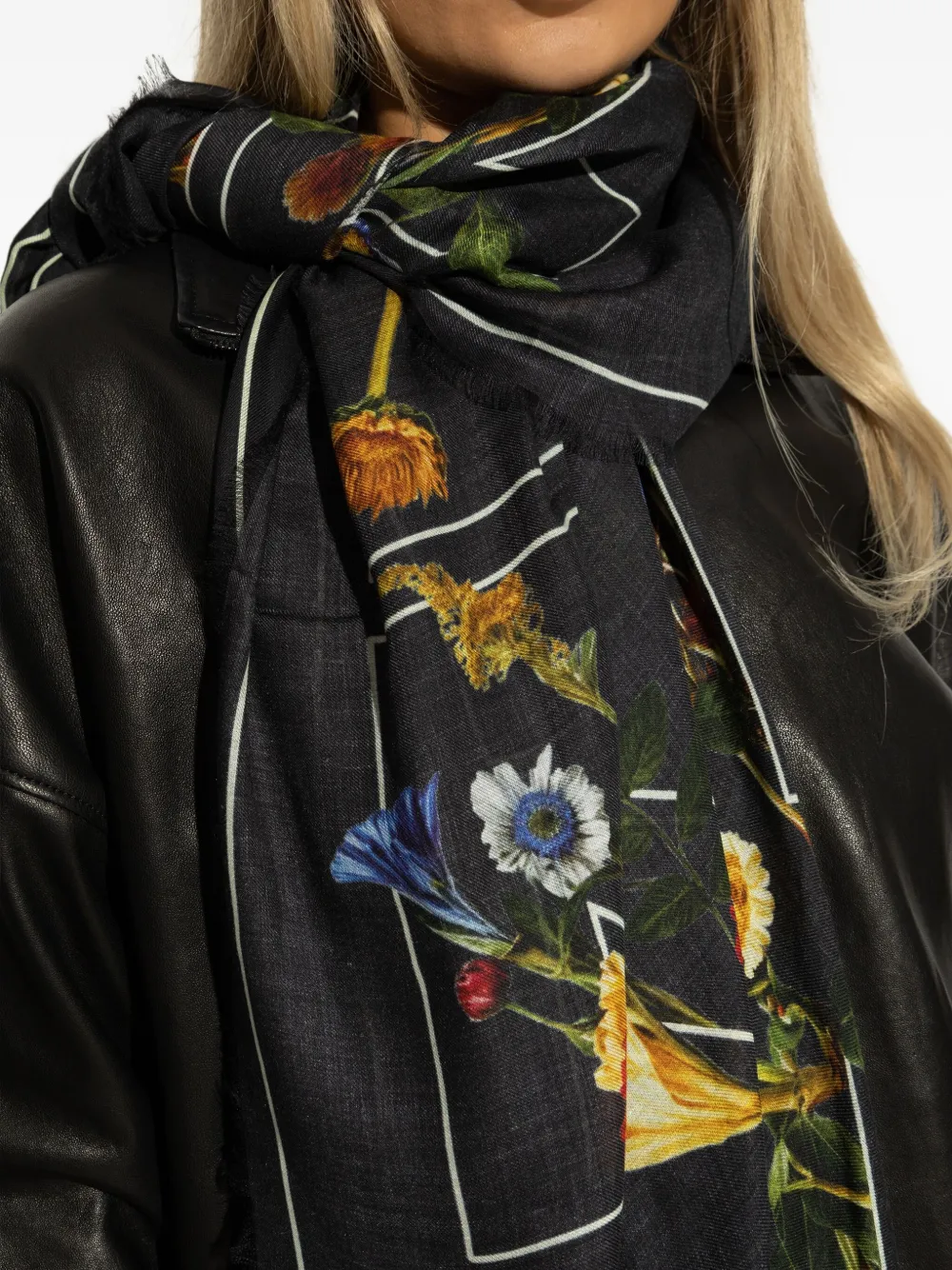 Off-White Sjaal met bloemenprint Zwart