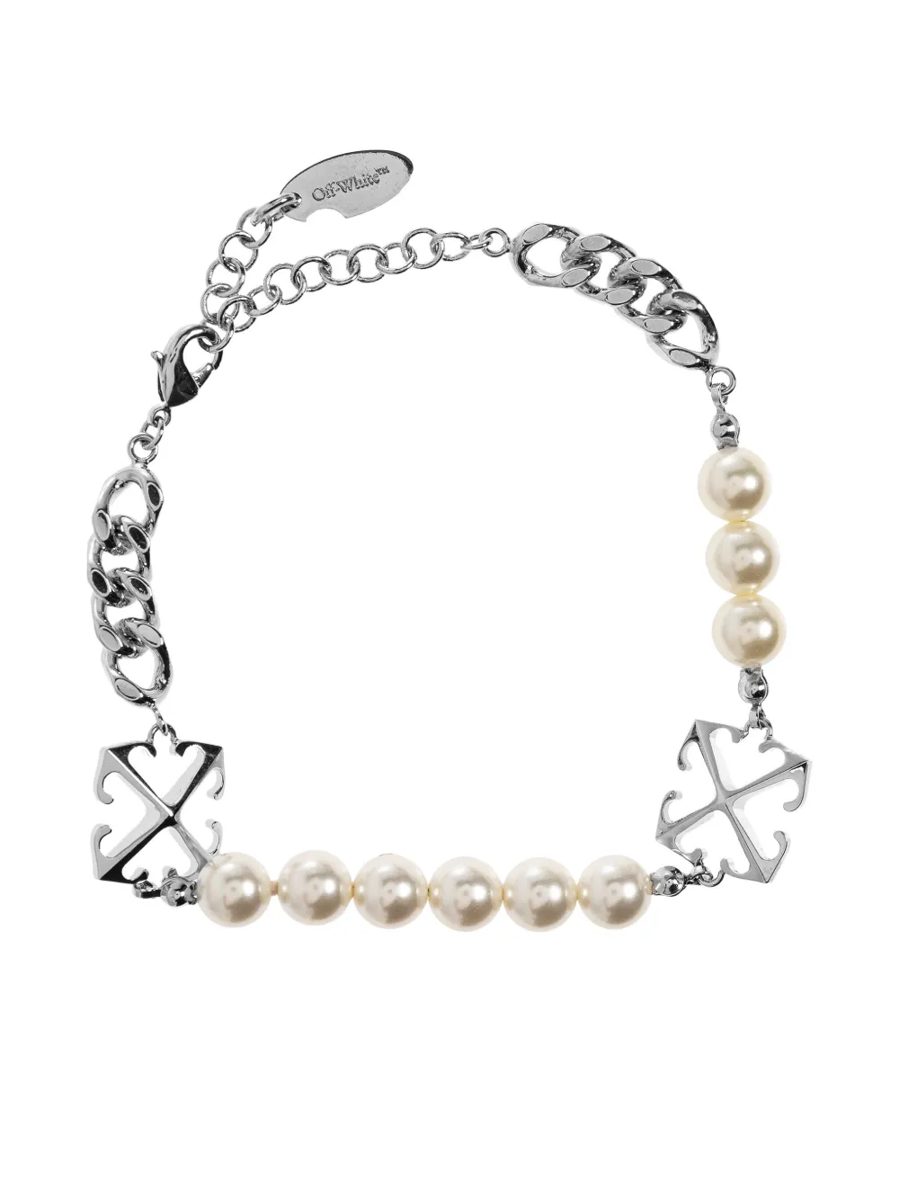 Off-white Pearl Cross Bracelet In Metallic