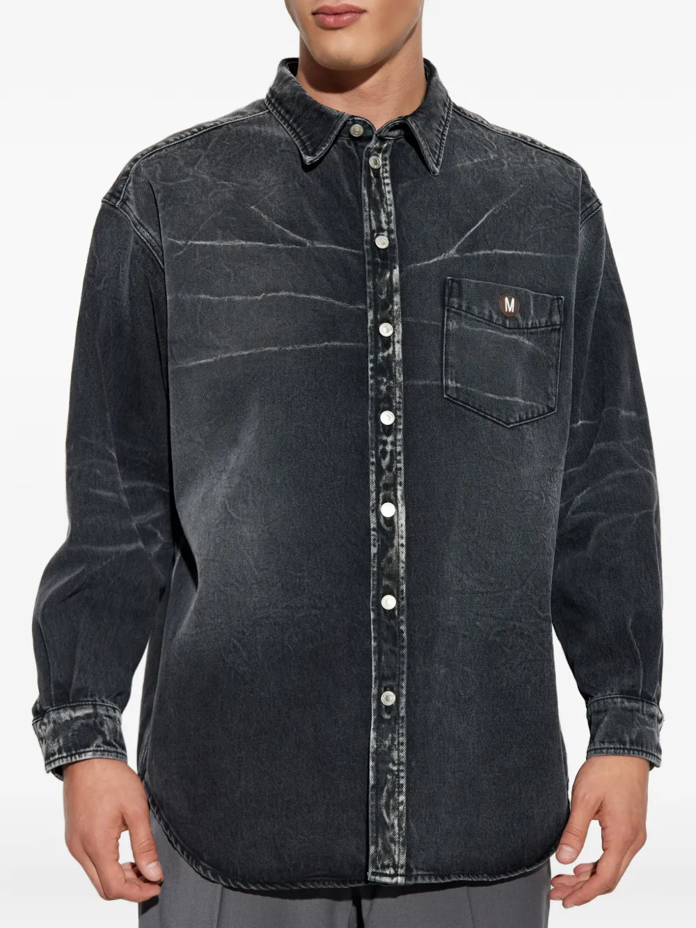 Moschino Denim overhemd met logopatch Grijs