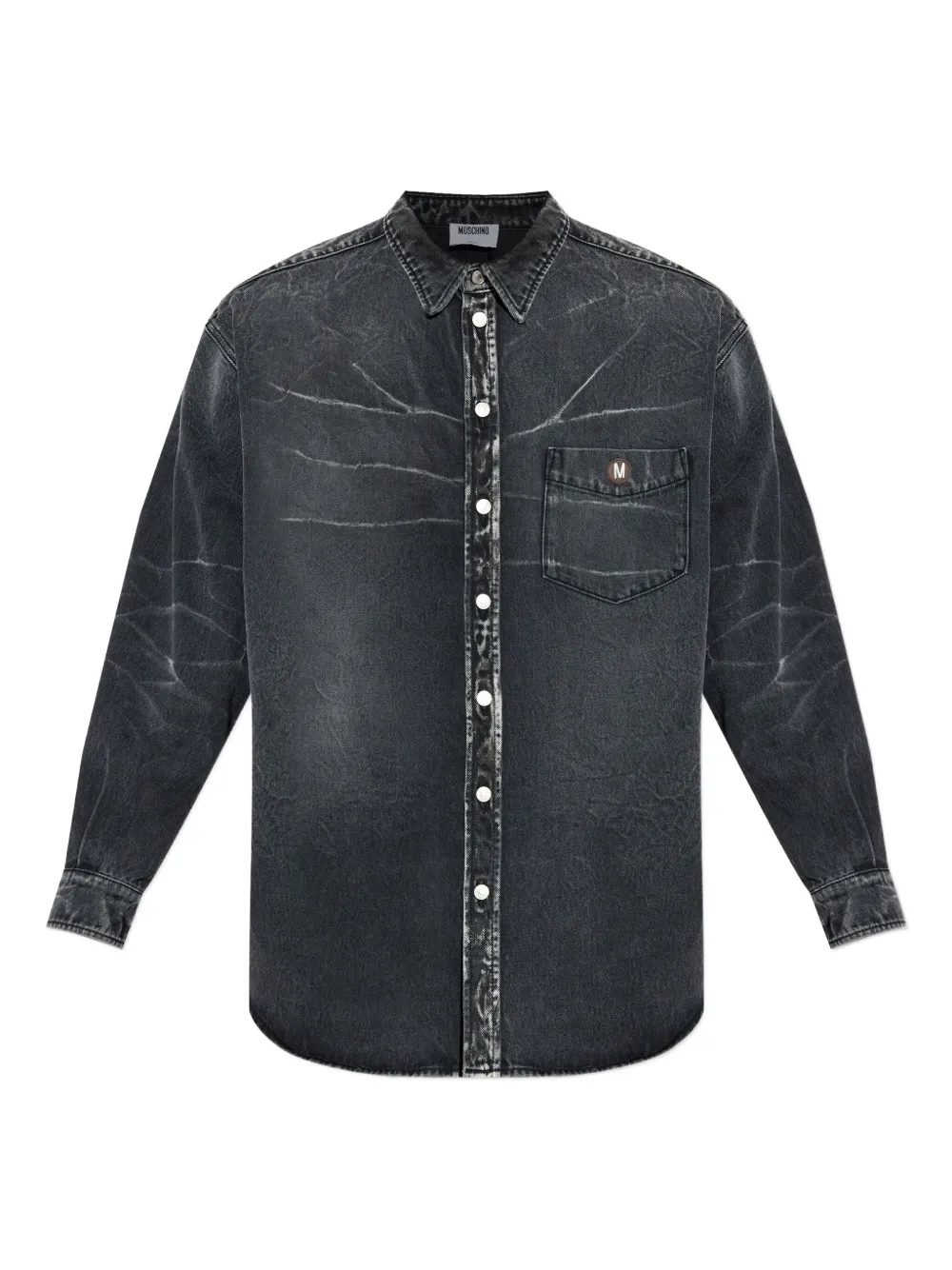 Moschino logo-patch denim shirt | Grey | Image 1