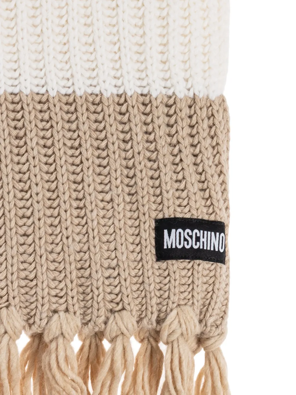 Moschino Ribgebreide sjaal met franje Wit