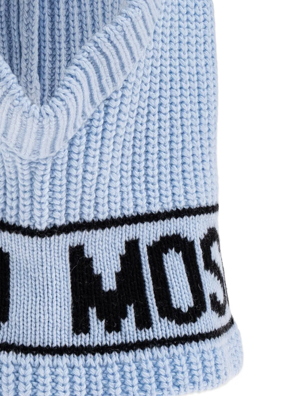 Moschino Ribgebreide bivakmuts met logo Blauw