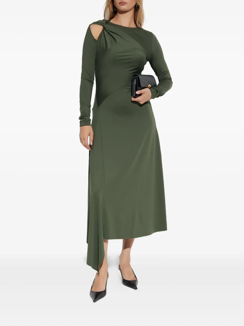 Victoria Beckham twisted asymmetric midi dress - Groen