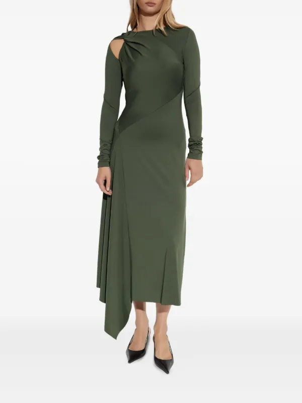 Victoria Beckham Twisted Asymmetric Midi Dress | Green | FARFETCH OM