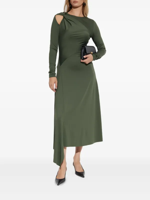 green dress victoria beckham Green Ribbed Knit Long Sleeves Dress Large main image 0