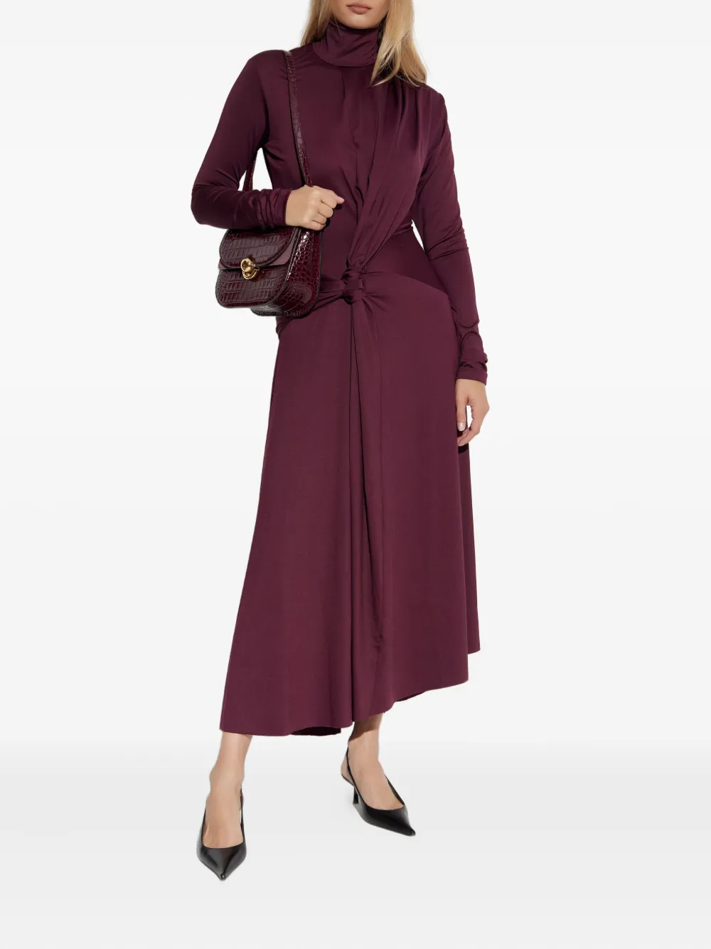 Victoria Beckham turtleneck knot-detail asymmetrical dress - Rood