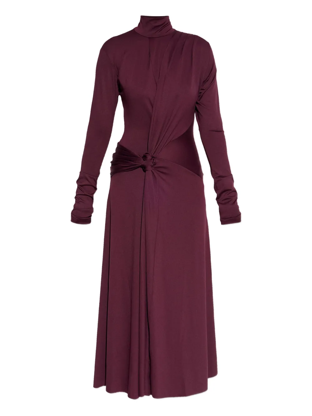 Victoria Beckham turtleneck knot-detail asymmetrical dress | Red | Image 1