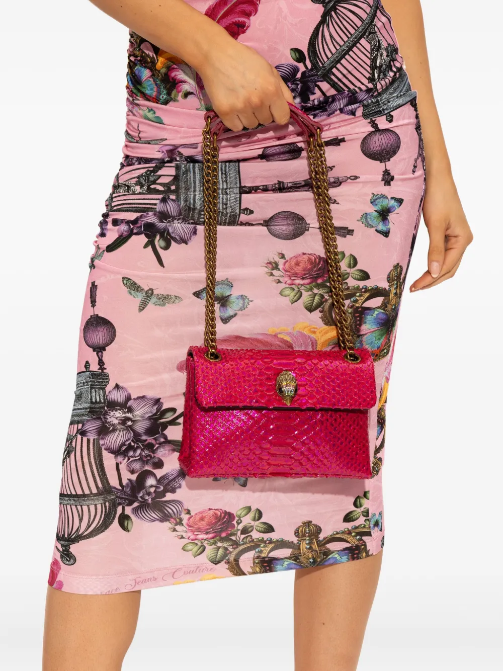 Kurt Geiger London Kensington medium shopper verfraaid met slangenleer - Roze