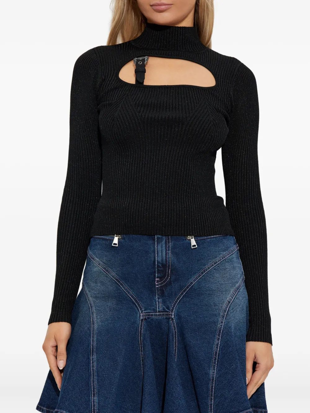 Versace Jeans Couture Geribbelde trui met gespdetail Zwart