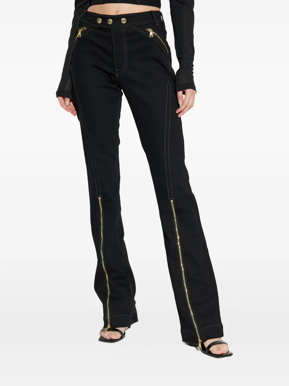 Versace Jeans Couture Zip-detail Topstitched Denim Jeans In Black