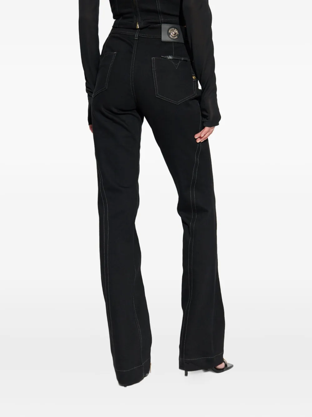 Versace Jeans Couture Zip-detail Topstitched Denim Jeans In Black