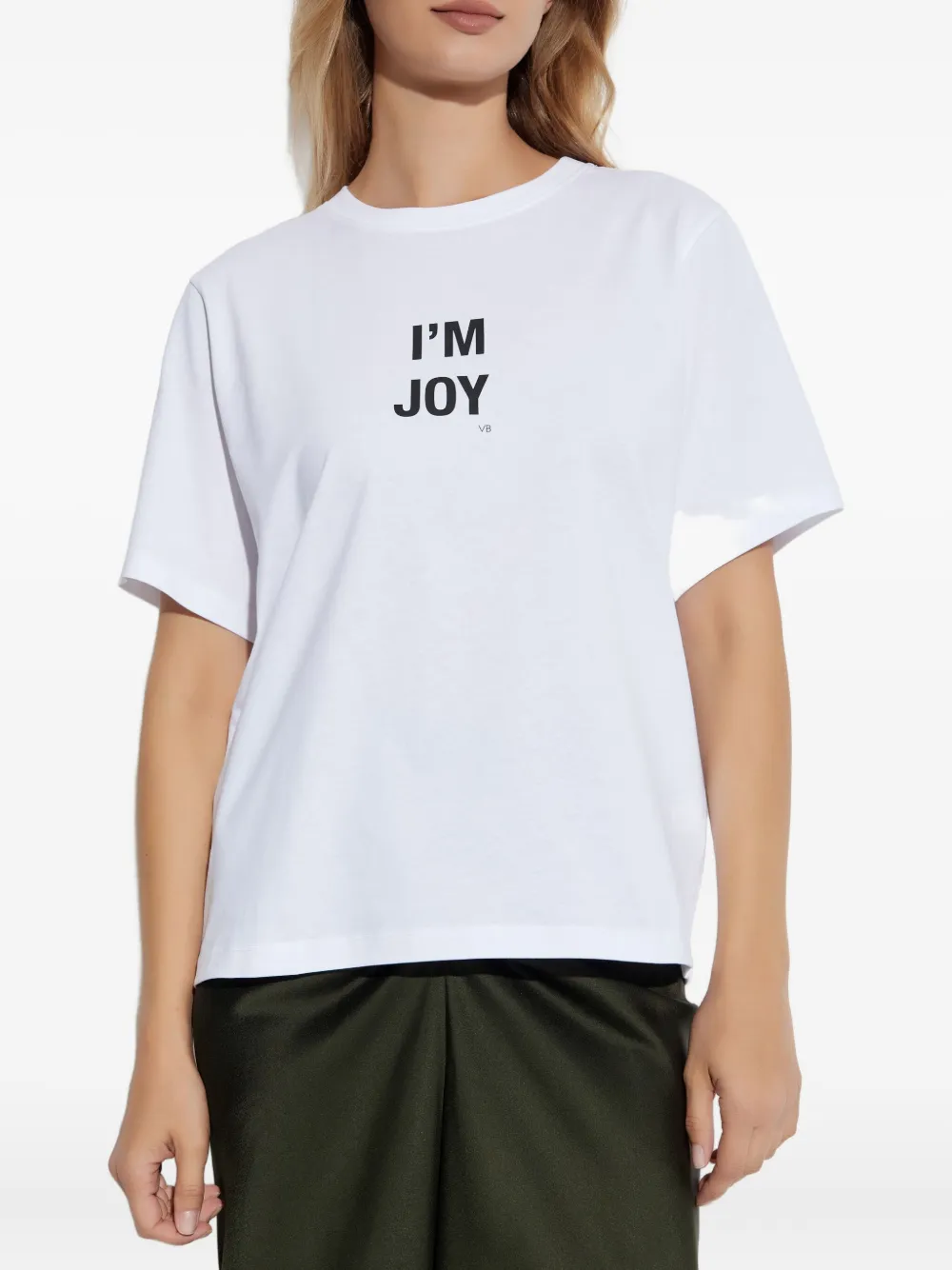Victoria Beckham Graphic Print Crew Neck Short Sleeve Top In White