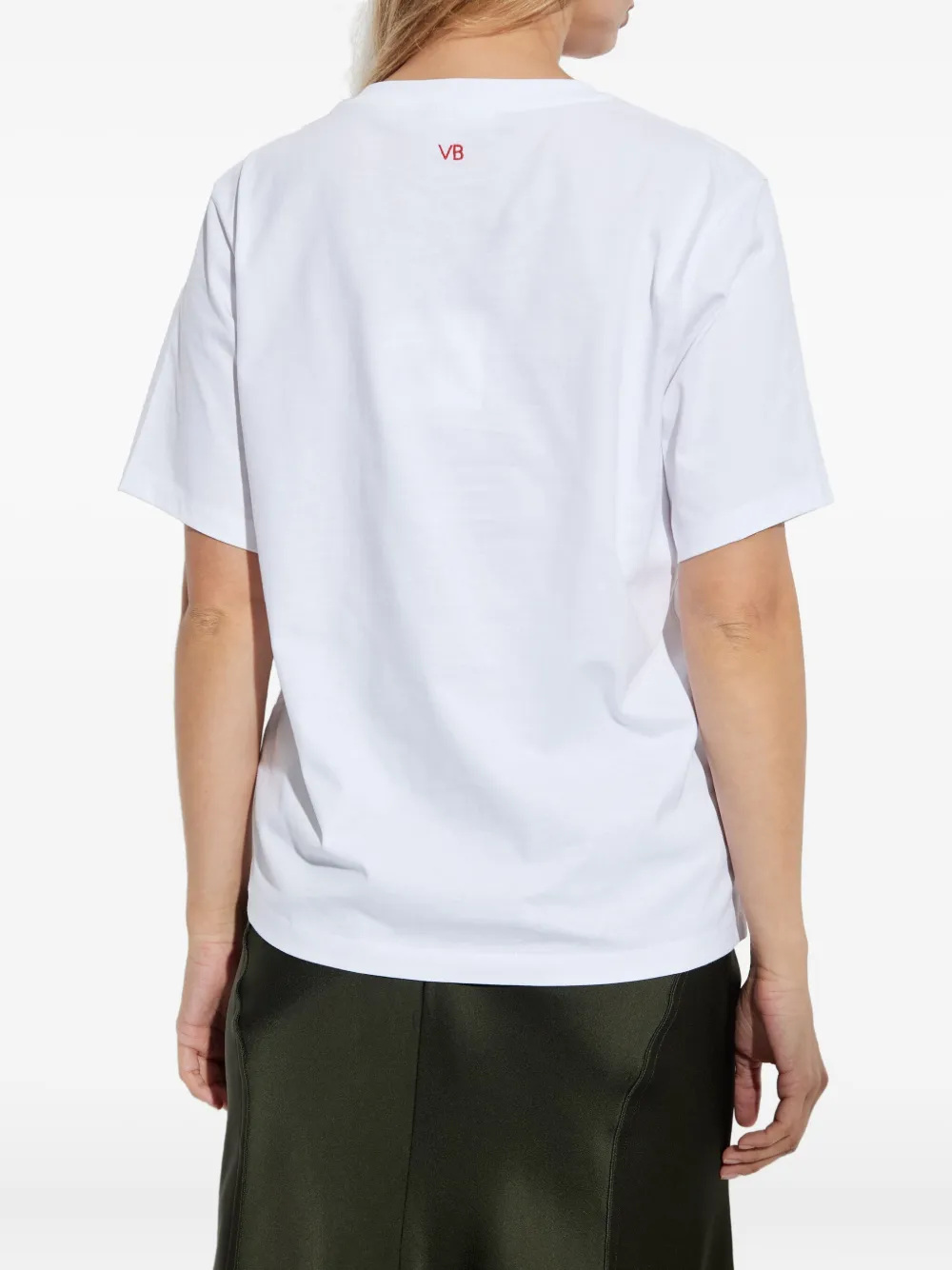 Victoria Beckham Graphic Print Crew Neck Short Sleeve Top In White