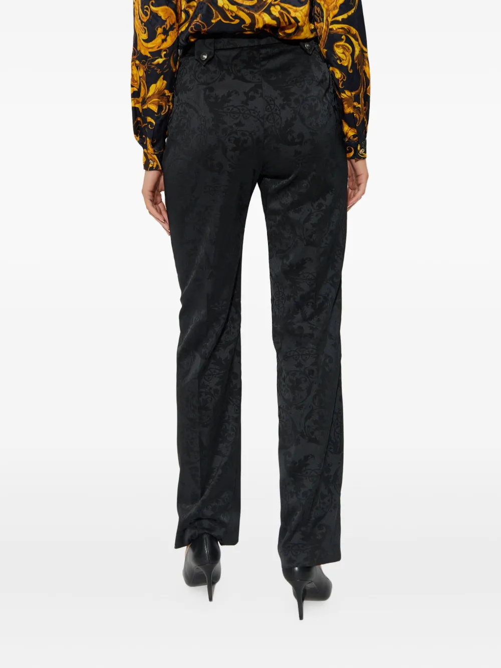 Versace Jeans Couture Broek met damask-patroon en ceintuur Zwart