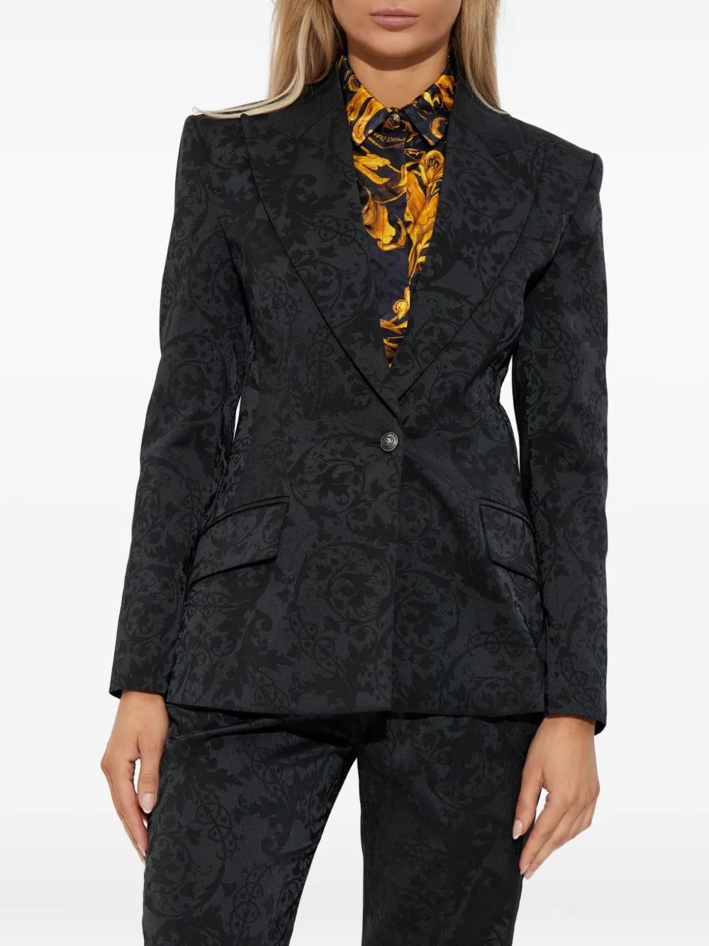 Versace Jeans Couture Barocco Pattern Blazer In Black