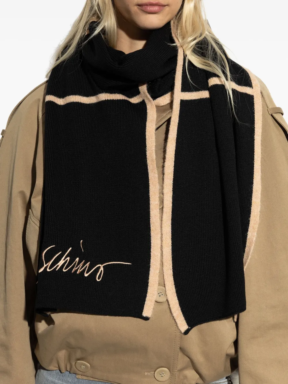 Moschino Geribbelde sjaal met borduurwerk Zwart