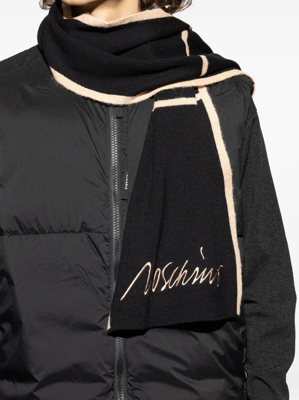 Moschino Geribbelde sjaal met borduurwerk Zwart