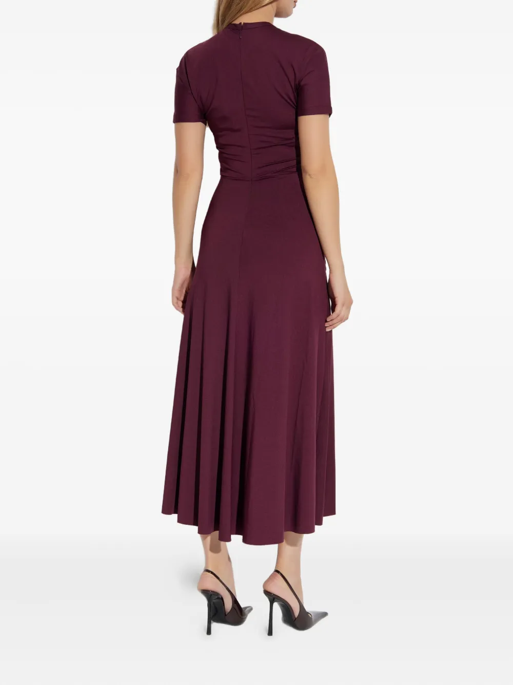Victoria Beckham Gathered Waist T-shirt Midi Dress Merlot In Burgundy