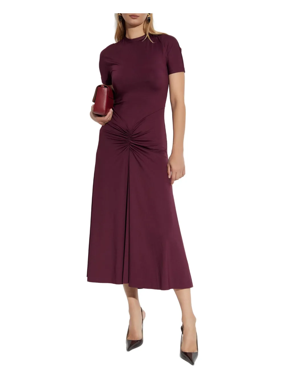 Victoria Beckham short-sleeve gathered midi dress - Rood