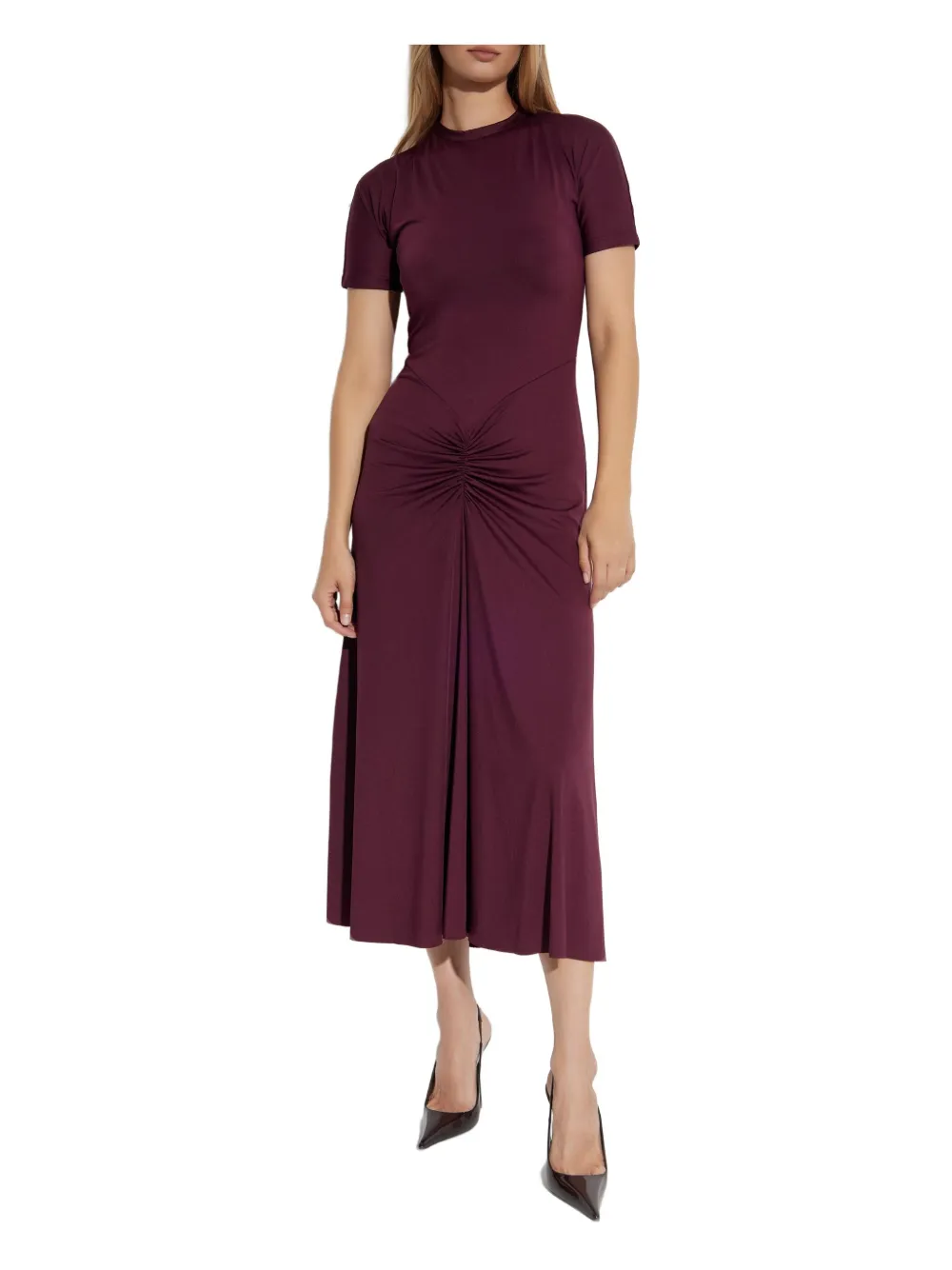 Victoria Beckham Gathered Waist T-shirt Midi Dress Merlot In Burgundy
