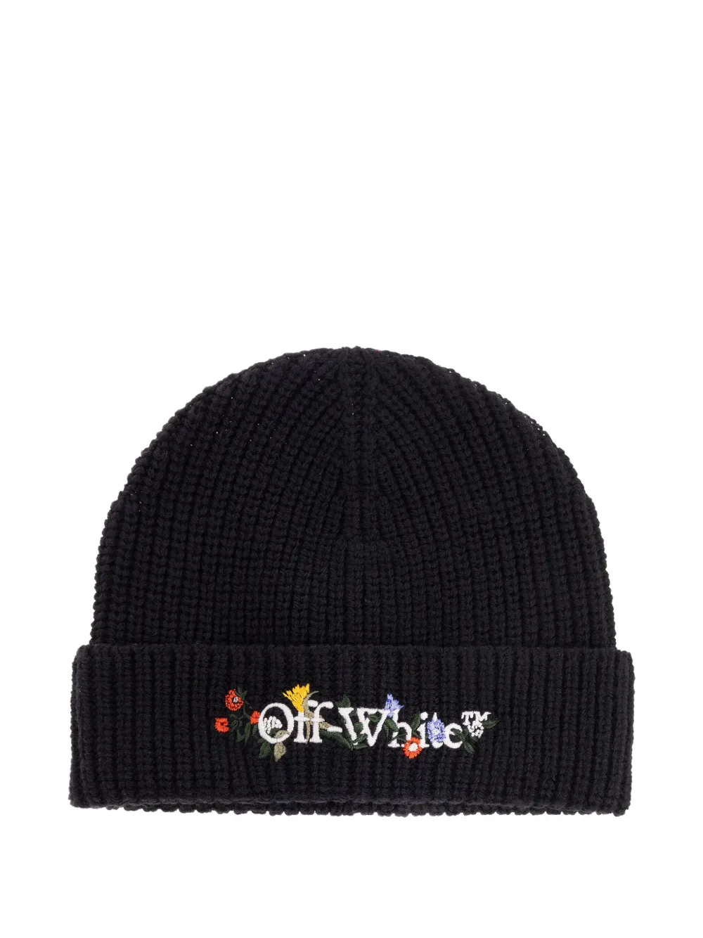 Off-White floral-embroidered ribbed beanie hat - Nero