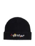 Off-White floral-embroidered ribbed beanie hat - Black