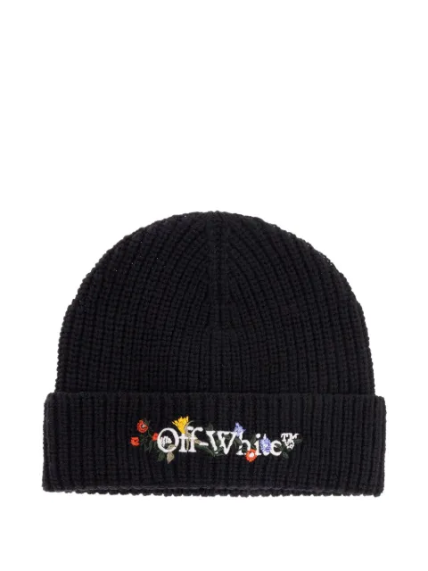 Off-White floral-embroidered ribbed beanie hat