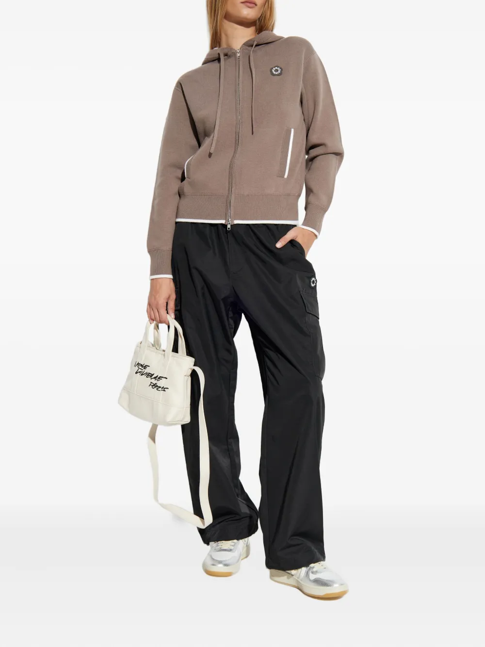 Kenzo flower-logo zip-up hoodie - Beige