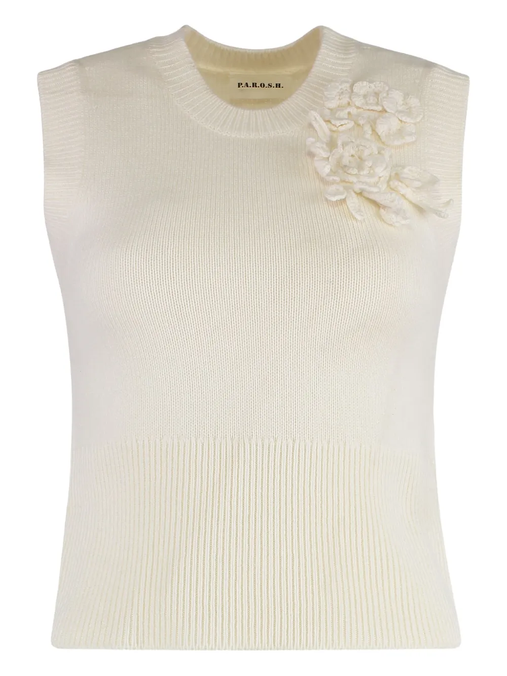 P.a.r.o.s.h Ribbed Flower-embellished Vest In Neutral